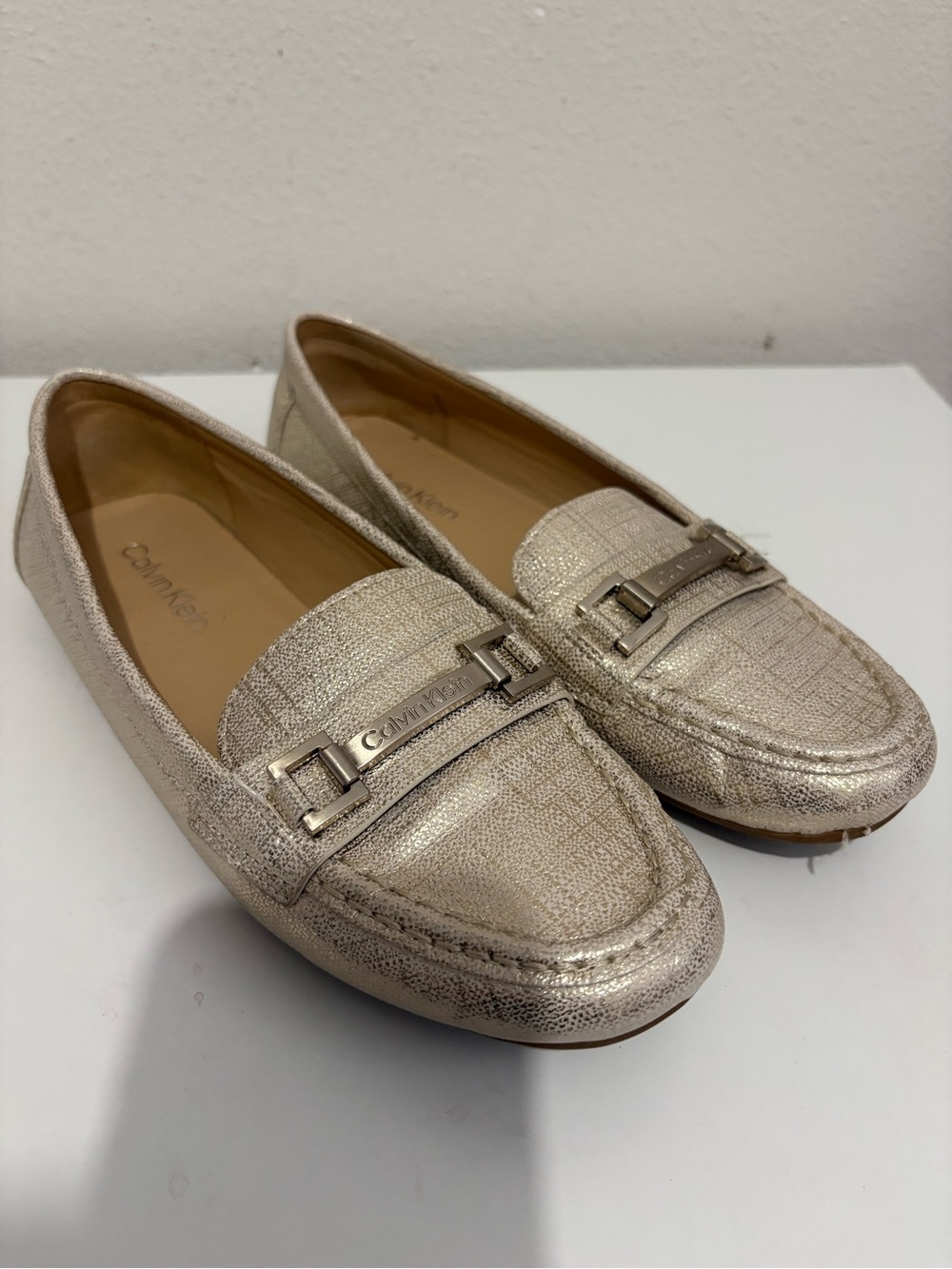 Calvin Klein Women's Metallic Ivory Slip-On Loafers